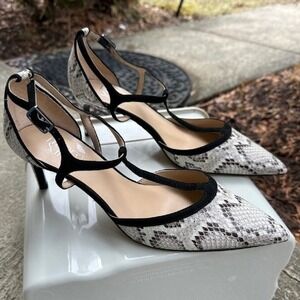 Franco‎ Sarto Snakeskin Heels Pointed Toe Pumps Black Trim Woman's 9.5M